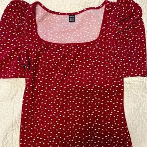 BRAND NEW. SHEIN Size M/6 red with white hearts. Slightly fluffy sleeves